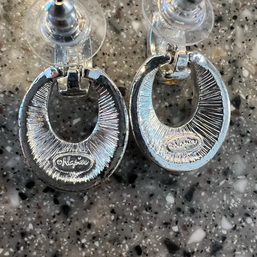 Napier silvertone & sparkling crystal door knocker style pierced earrings